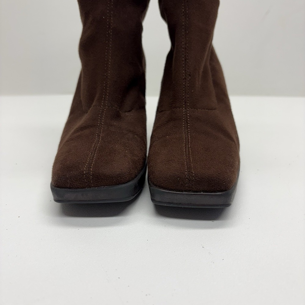 SKECHERS Y2K "Somethin' Else" Vintage Brown Retro Square Toe Knee High Boots 6 - Picture 6 of 14